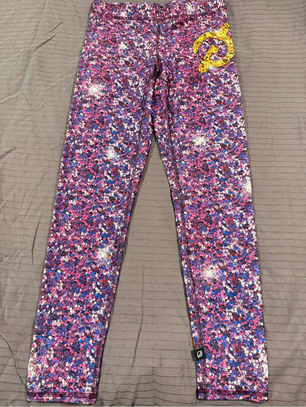 Terez Purple and Pink Confetti Leggings with Yellow Logo